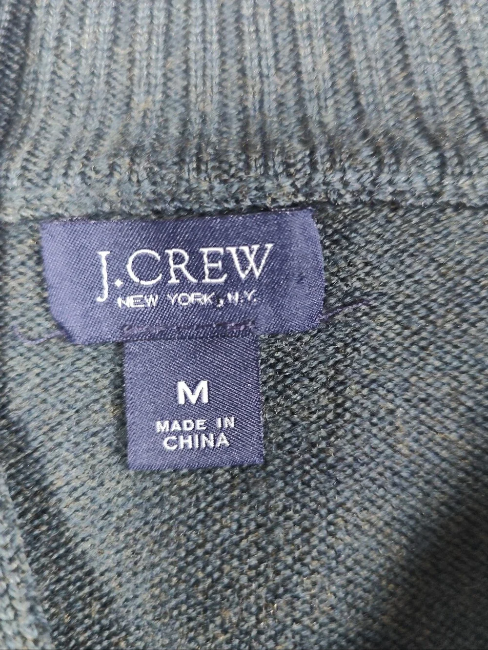 J Crew Mens Olive Green 100% Merino Wool Quarter Zip Sweater Size M